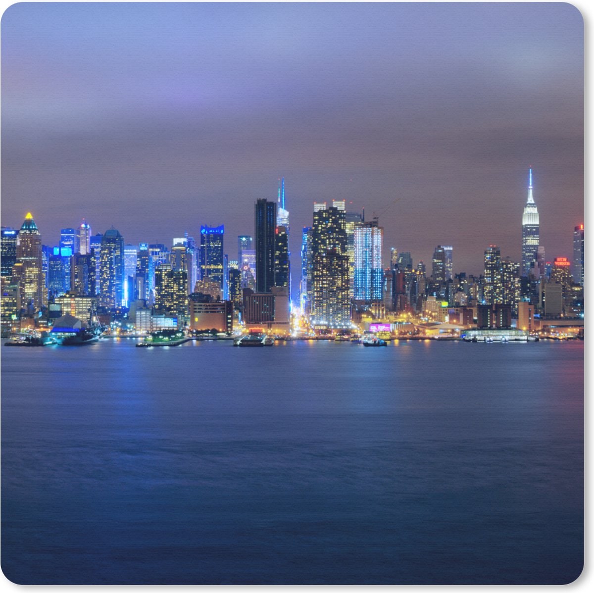 Muismat 30x30 cm - Mousepad New York - Skyline - Nacht - Muismatten