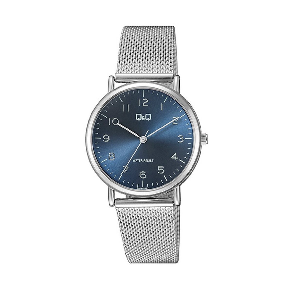 QQ Q05A-002PY - Horloge - Analoog - Vrouwen - Dames - Milanese-Mesh stalen band - Rond - Metaal - Cijfers - Zilverkleurig - DonkerBlauw - 3 ATM