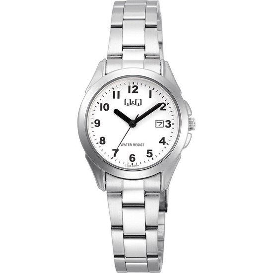 Q&Q C29A-001PY - Montre - Montre-bracelet - Analogique - Femme - Dame - Bracelet en acier - Ronde - Métal - Chiffres - Affichage de la date - Couleur argent