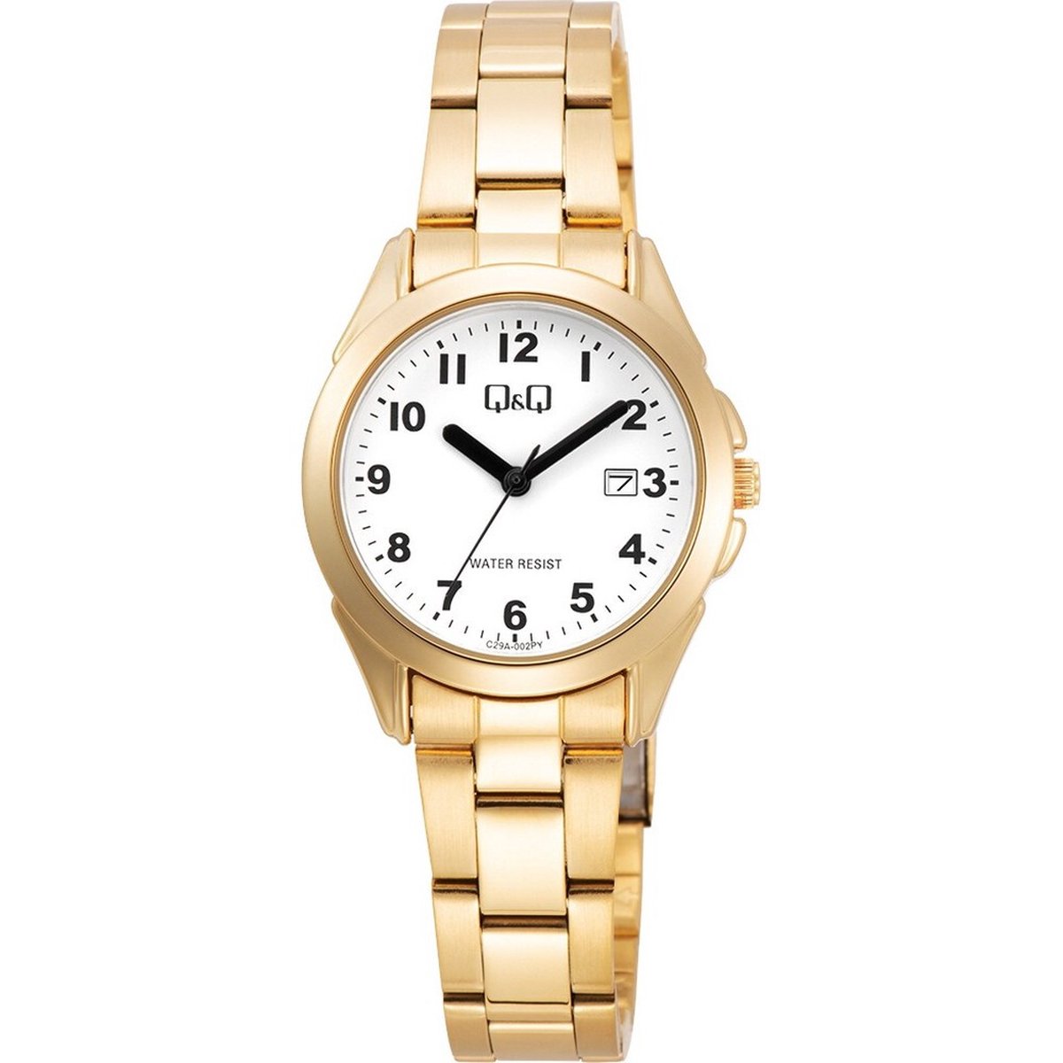 QQ C29A-002PY - Horloge - Polshorloge - Analoog - Vrouwen - Dames - stalen band - Rond - Metaal - Cijfers - Datumaanduiding - Goudkleurig