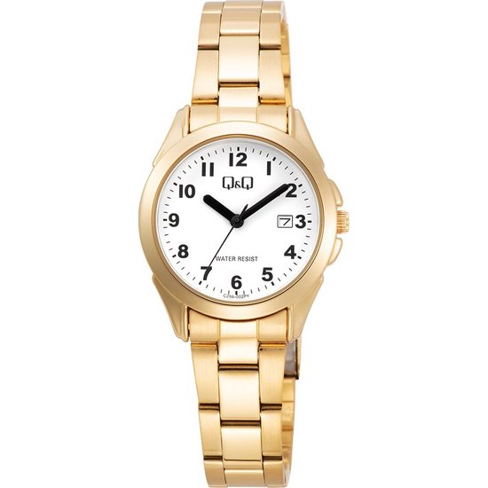 Q&Q C29A-002PY - Montre - Montre-bracelet - Analogique - Femme - Dame - Bracelet en acier - Ronde - Métal - Chiffres - Affichage de la date - Couleur or