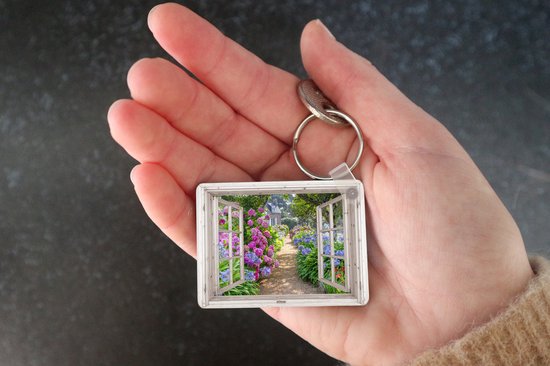 Sleutelhanger - Hortensia - Doorkijk - Bloemen - Zomer - Paars - Pad - Uitdeelcadeautjes - Plastic