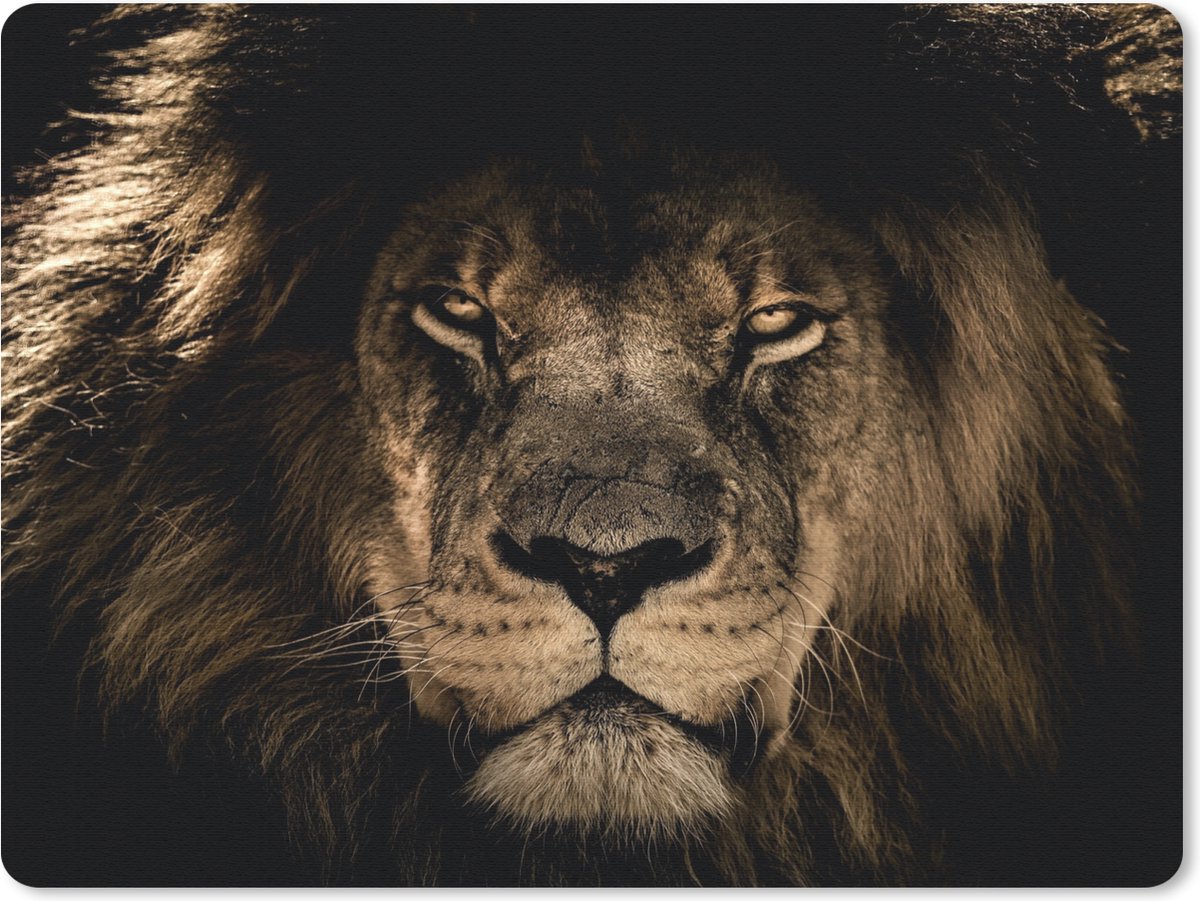 Muismat 23x19 cm - Mousepad Leeuw - Dieren - Zwart - Portret - Muismatten