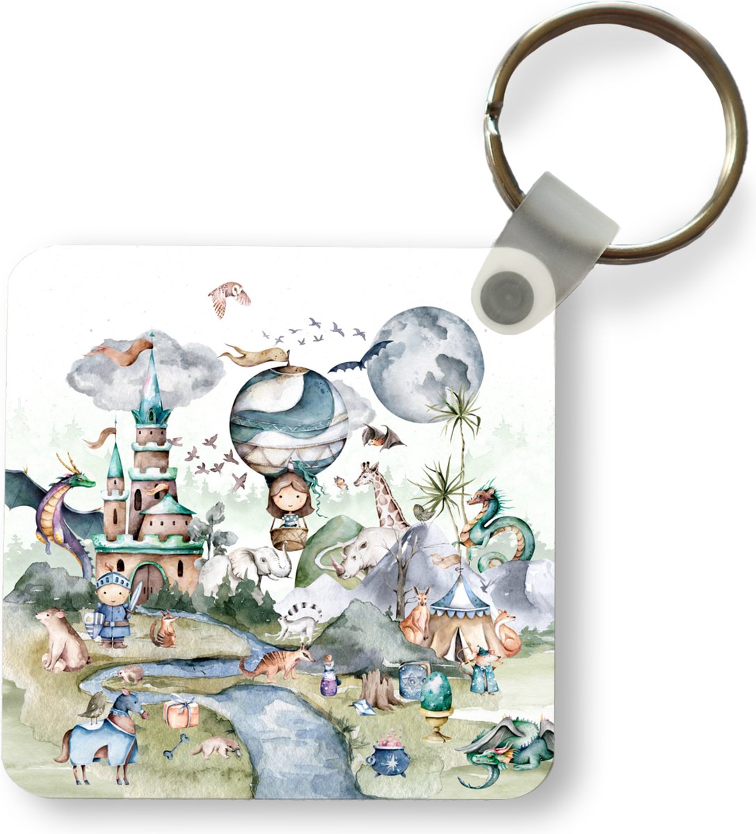 Sleutelhanger - Uitdeelcadeautjes - Kinderen - Luchtballon - Draak - Jongens - Kasteel - Waterverf - Plastic