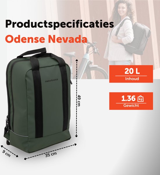 New Looxs Odense Nevada Backpack - Fietsrugzak - Rugzak met Laptop Compartiment - Fietstas van Waterdicht Polyester - 17 inch laptopvak - Groen van New Looxs — afbeelding 4