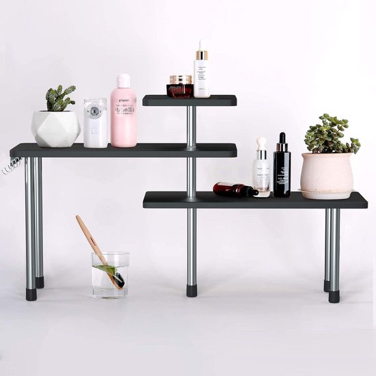 KOMFOTTEU Kruidenrek van bamboe, keukenkruidenhouder met 1 verstelbare plank, opbergrek, voor keuken, eetkamer, slaapkamer, kantoor, 41,5 x 18 x 50 cm (l x b x h