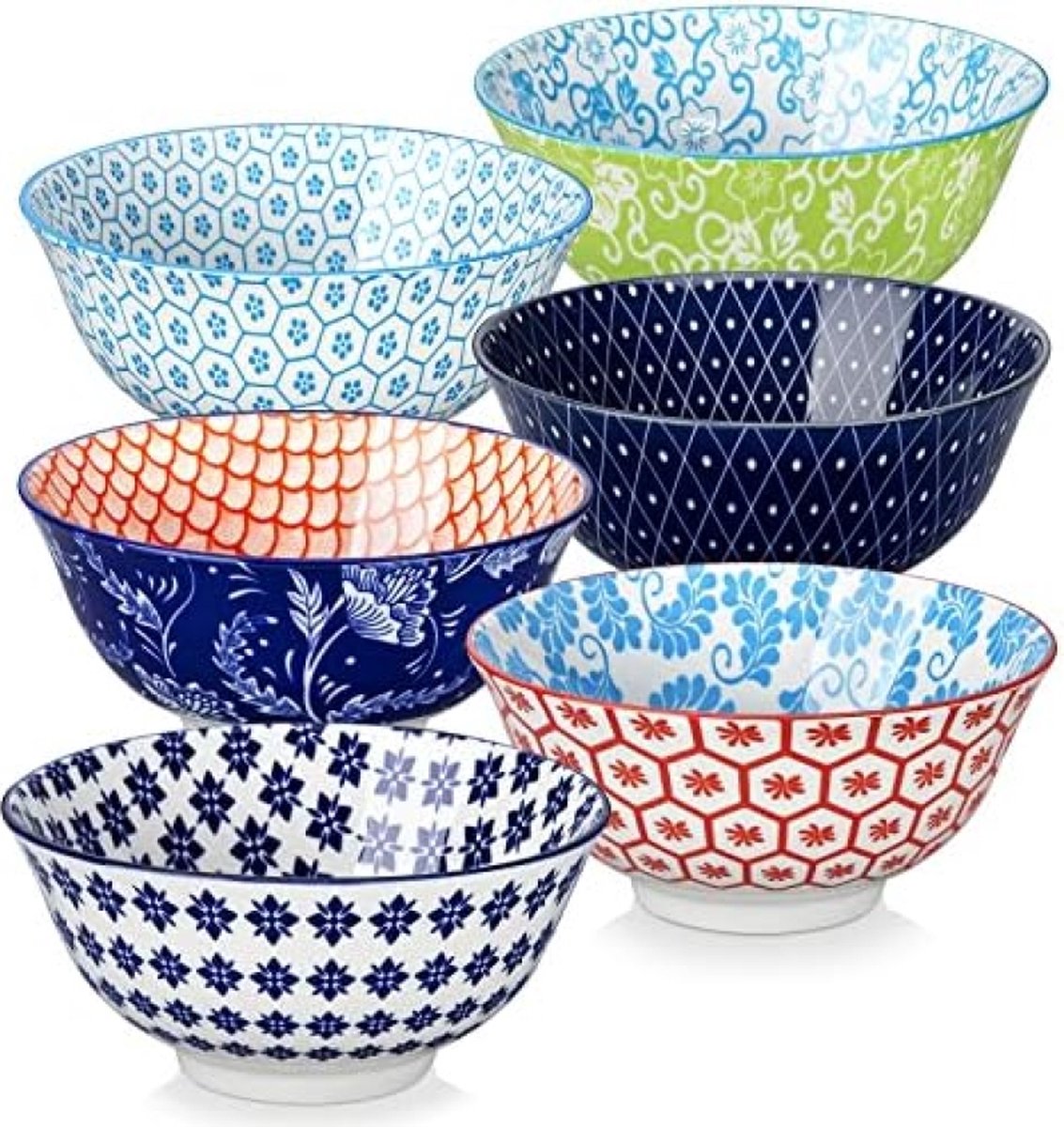 Porseleinen mueslikom - 6-delige set - Japanse stijl - 750 ml