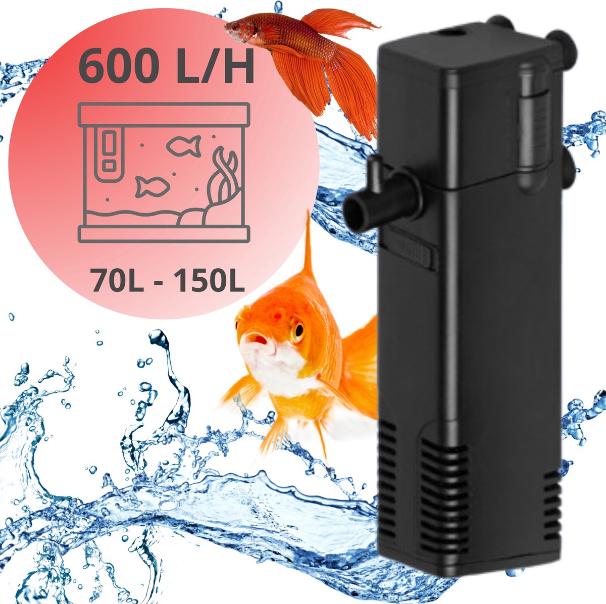 Aquariumfilter 600L/H 70L-150L – Aquarium filter pomp – Zuurstofpomp aquarium - Aquarium pomp met filter