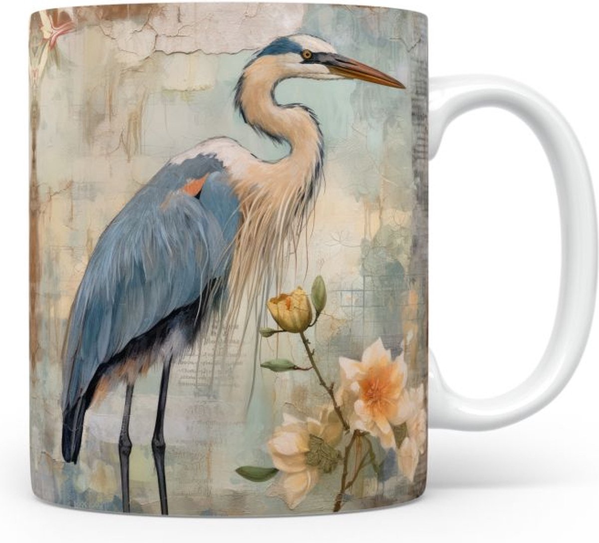 Mok met Grote blauwe reiger