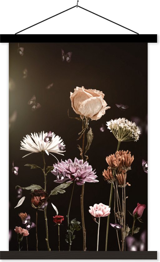 Porte-affiche avec affiche - Affiche scolaire - Nature morte - Couleurs - Fleurs - 60x90 cm - Lattes noires