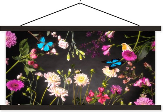 Porte-affiche avec affiche - Affiche scolaire - Nature morte - Couleurs - Fleurs - 90x45 cm - Lattes noires