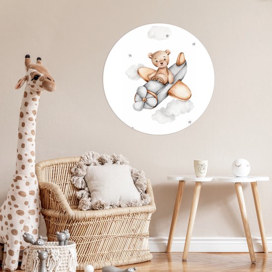 WallCircle® - Papier peint cercle 100x100 cm - Stickers muraux - Avion - Etoiles - Enfants - Cercle mural - Accessoires chambre d'enfant - Décoration chambre bébé - Cercle mural autocollant
