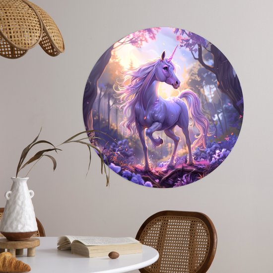 WallCircle® - Papier peint cercle 80x80 cm - Stickers muraux Licorne - Violet - Conte de fées - Animal Fantasy - Cercle mural chambre ado - Décoration chambre - Accessoires chambre ado - Cercle mural chambre jeunesse