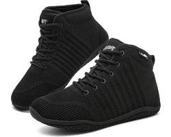 Geweo Hoge Sneakers - Winter Schoenen - Barefoot Schoenen - Sportschoenen Heren Dames - Fleece-voering - Platte Zool - Zwart - Maat 37