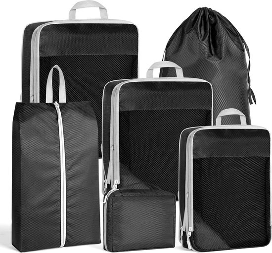 ZFWDSY Compressie Verpakking Kubussen 9 Set, Reisbagage Verpakking Organisatoren Uitbreidbare Koffer Organizer Tassen Set voor Travel Essentials Tas of Thuis Opslag, 9 Set Compressie Blauw