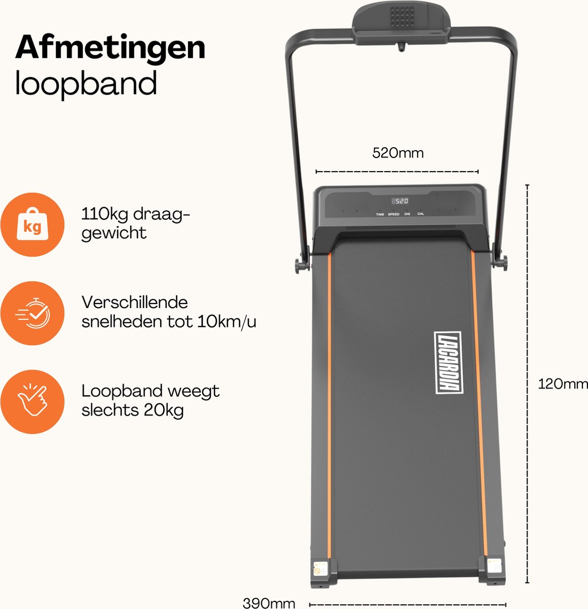 Afbeelding 2 van Lacardia elektrische loopband - Met afstandsbediening - walking pad - treadmill - Inklapbare loopband - 1-10km/u