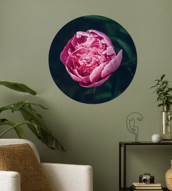 WallCircle® - Behangcirkel 50x50 cm - Muurstickers Bloemen - Roze - Rozen - Muurcirkel woonkamer - Wandcirkel slaapkamer - Kamer decoratie zelfklevend - Muurdecoratie accessoires