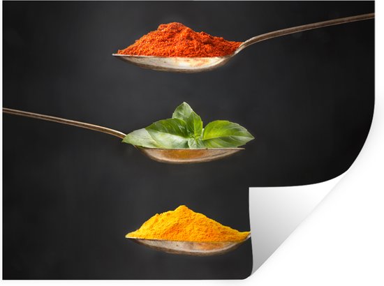 Stickers muraux - Film adhésif - Herbes - Cuillère - Épices - Zwart - Italien - 80x60 cm - Film adhésif - Stickers muraux chambre enfant - Papier peint autocollant - Film adhésif