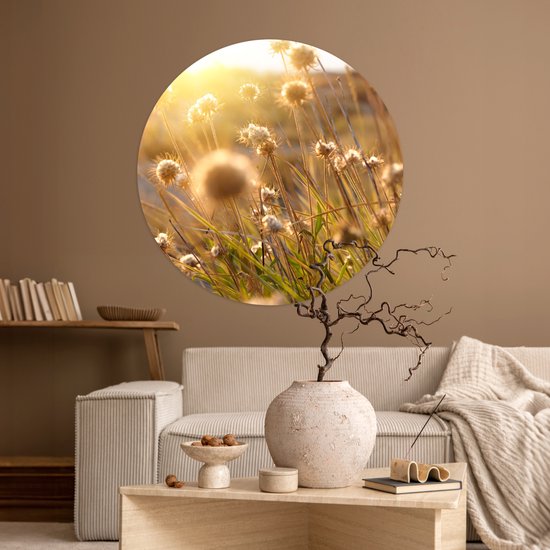 WallCircle - Stickers muraux - Cercle Papier Peint - Plantes - Nature - Fleurs - Soleil - Horizon - 100x100 cm - Cercle Mural - Auto Adhésif - Sticker Papier Peint Rond XXL
