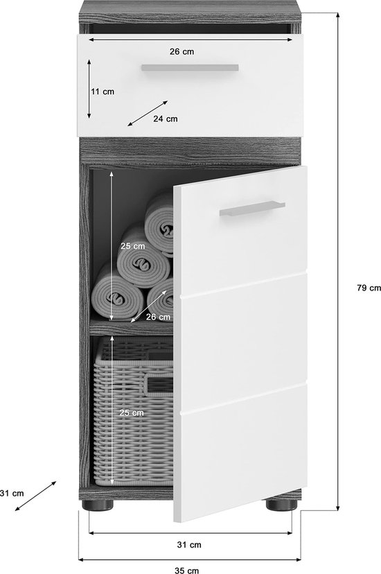 xonox.home Badkamer Ice X86A9713 hoge kast brede kast badkamerkast in wit hoogglans corpus wit Nb ca. 60x185x30 cm