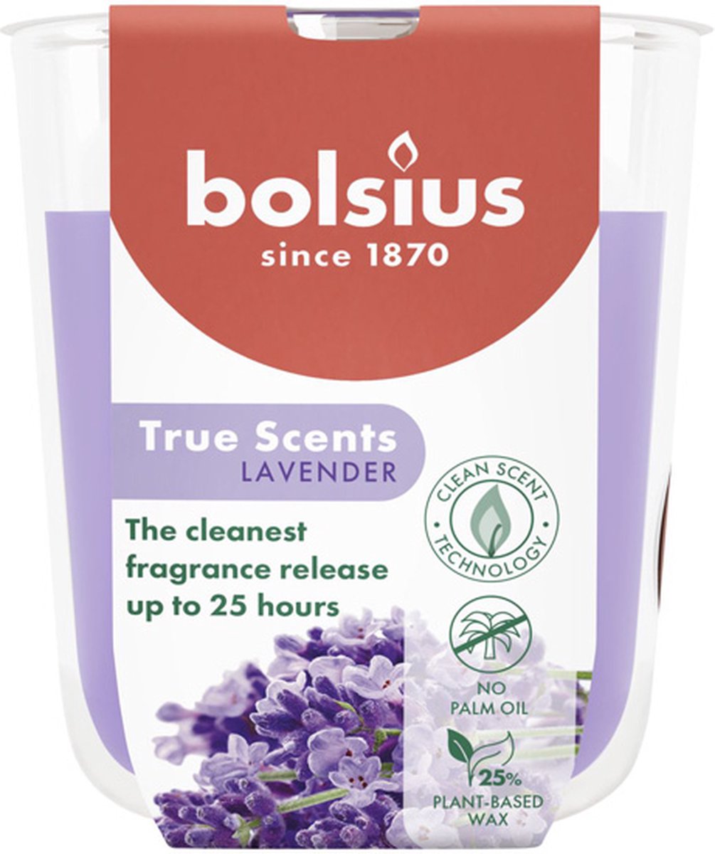 Bolsius 6 stuks Bolsius geurglas lavendel - lavender geurkaarsen 80/73 (25 uur) True Scents Lila