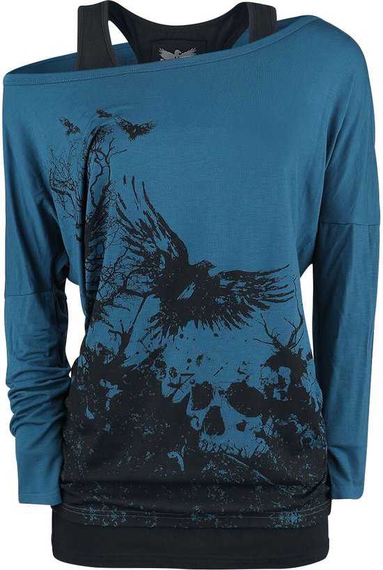 Black Premium by EMP Zwart-blauw shirt met lange mouwen in dubbellaagse look - Dames - M