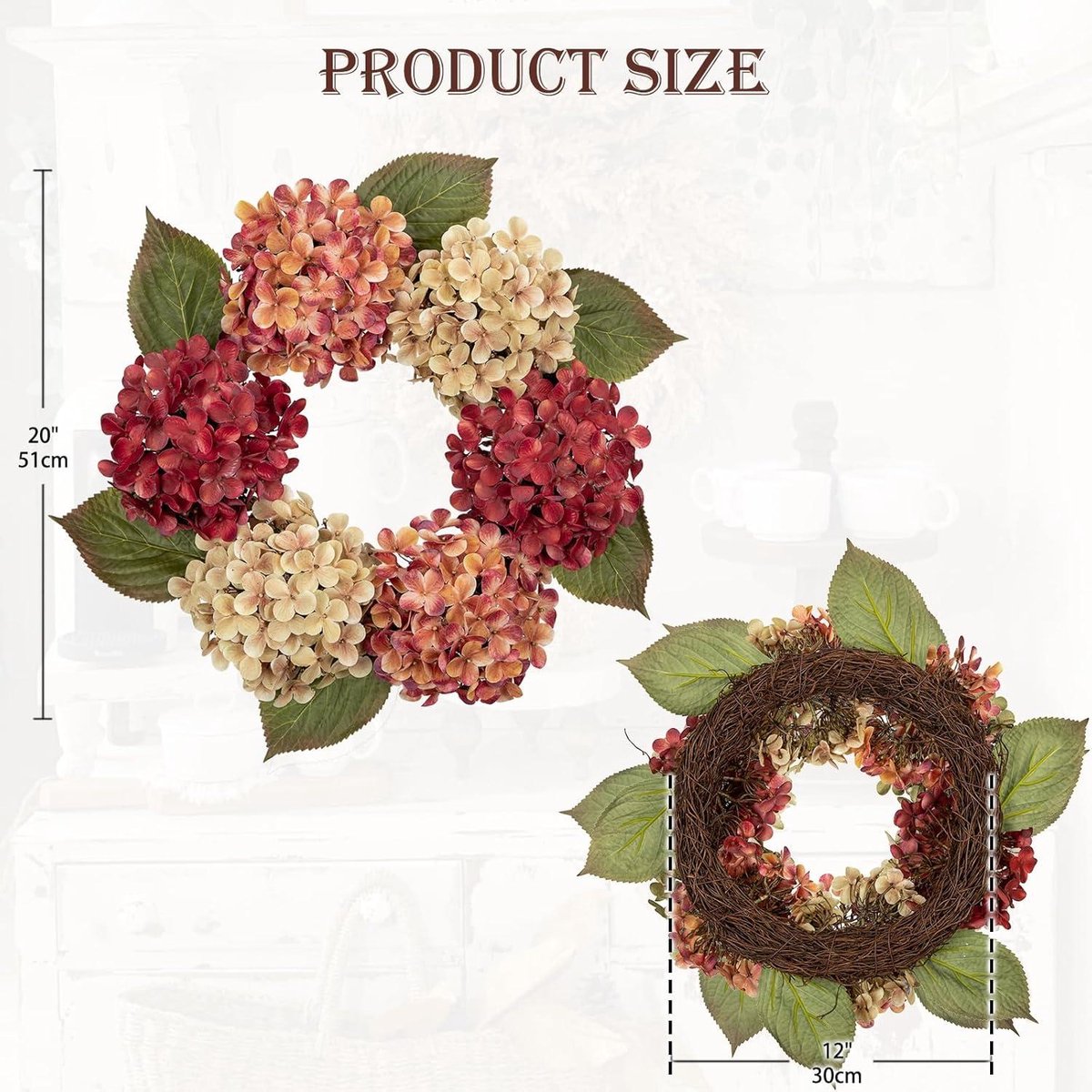 Herfst Decoratie Hangend Herfstkrans Kunsthortensia 50 Cm - Halloween Thanksgiving-krans-ideeën Thanksgiving Deurkrans Met Bloemen En Strik