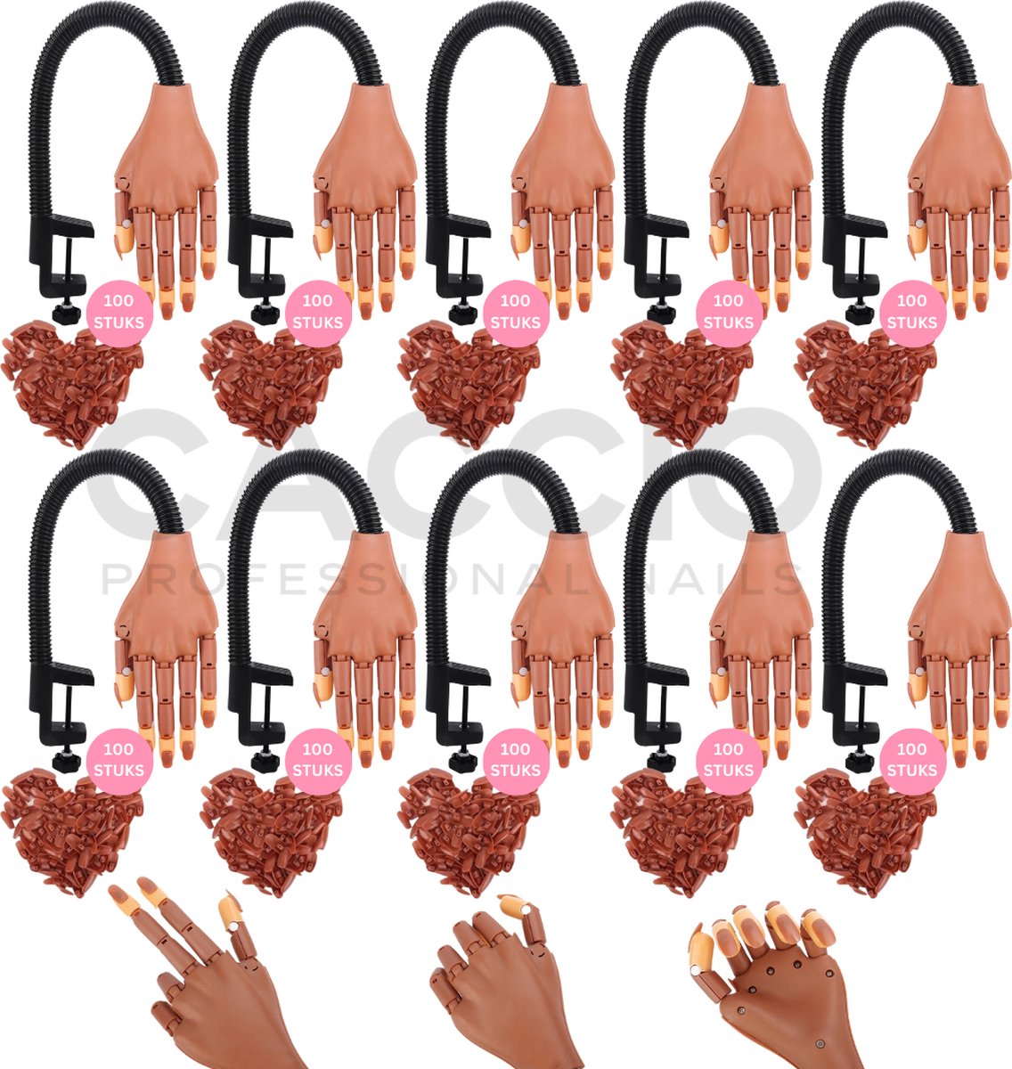 Goedkoopste Oefenhand - 10x Sets Oefenhanden (incl. 100 stuks nepnagels per set)-nagelbedden-Nageltips - Tafelklem - Nagelstylist -Acrylnagels - Gelnagels - Nagels - Nagelstudio - Gellak -Starterkit- Oefenhand voor nagels - Nailtrainer - Oefenhand nagelstyliste