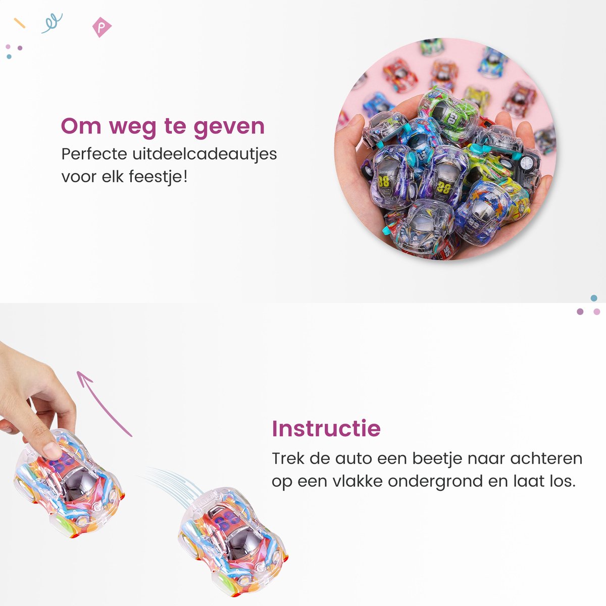 Partizzle 50x Speelgoed Autos - Pull Back Autotjes - Zelfrijdend Auto - Speelgoedauto Uitdeelcadeautjes - Grabbelton Traktatie Cadeautjes voor Kinderen & Peuters - Jongens - 5 cm — afbeelding 3