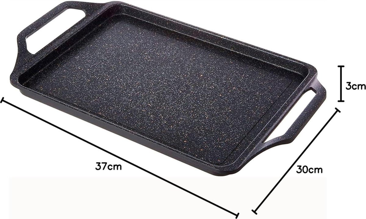 WECOOK! Ecostone Inductieplaat voor inductie, grillplaat 43 x 25 cm, gegoten aluminium, XTRA Dupon anti-aanbaklaag, milieuvriendelijk, zonder PFOA, 5 mm dik, siliconen handgrepen, glaskeramiek, gas