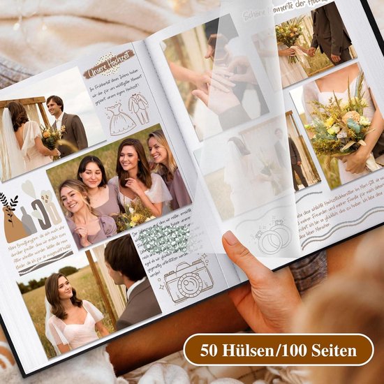 DazSpirit Fotoalbum 10 x 15 cm, 600 foto's, insteekalbum met leren hoes en elegante reliëf, groot klassiek fotoboek om in te plakken, voor bruiloft, jubileum, baby en familie