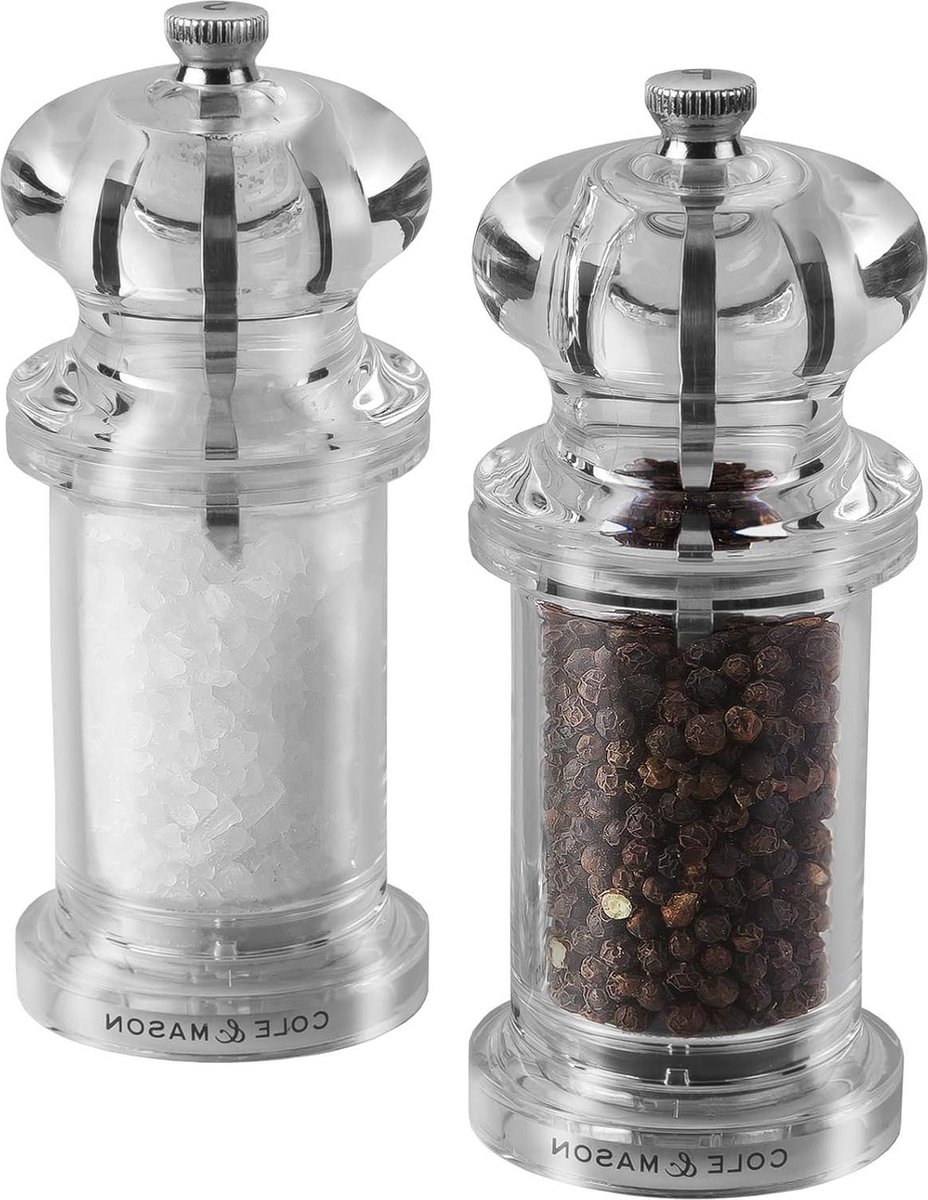 Zout & Pepermolen Precision+ Instelbare Maling Acryl 140mm - Set van 2 Molens - Levenslange Garantie op Mechanisme Zout en pepermolen