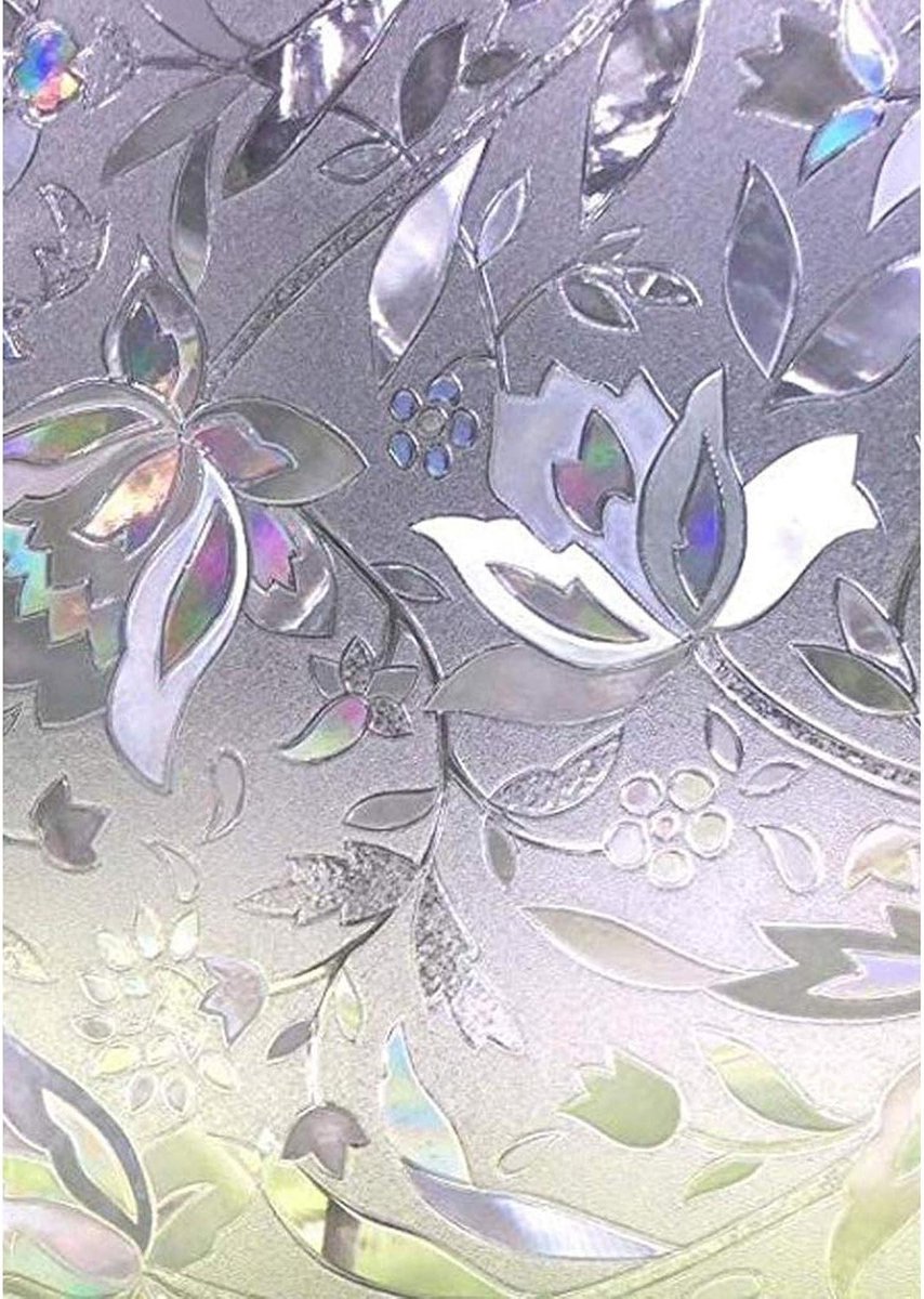3D Window Film Decorative Foil Privacy Flower Design - Home Kitchen Office - 45x200cm Raamfolie