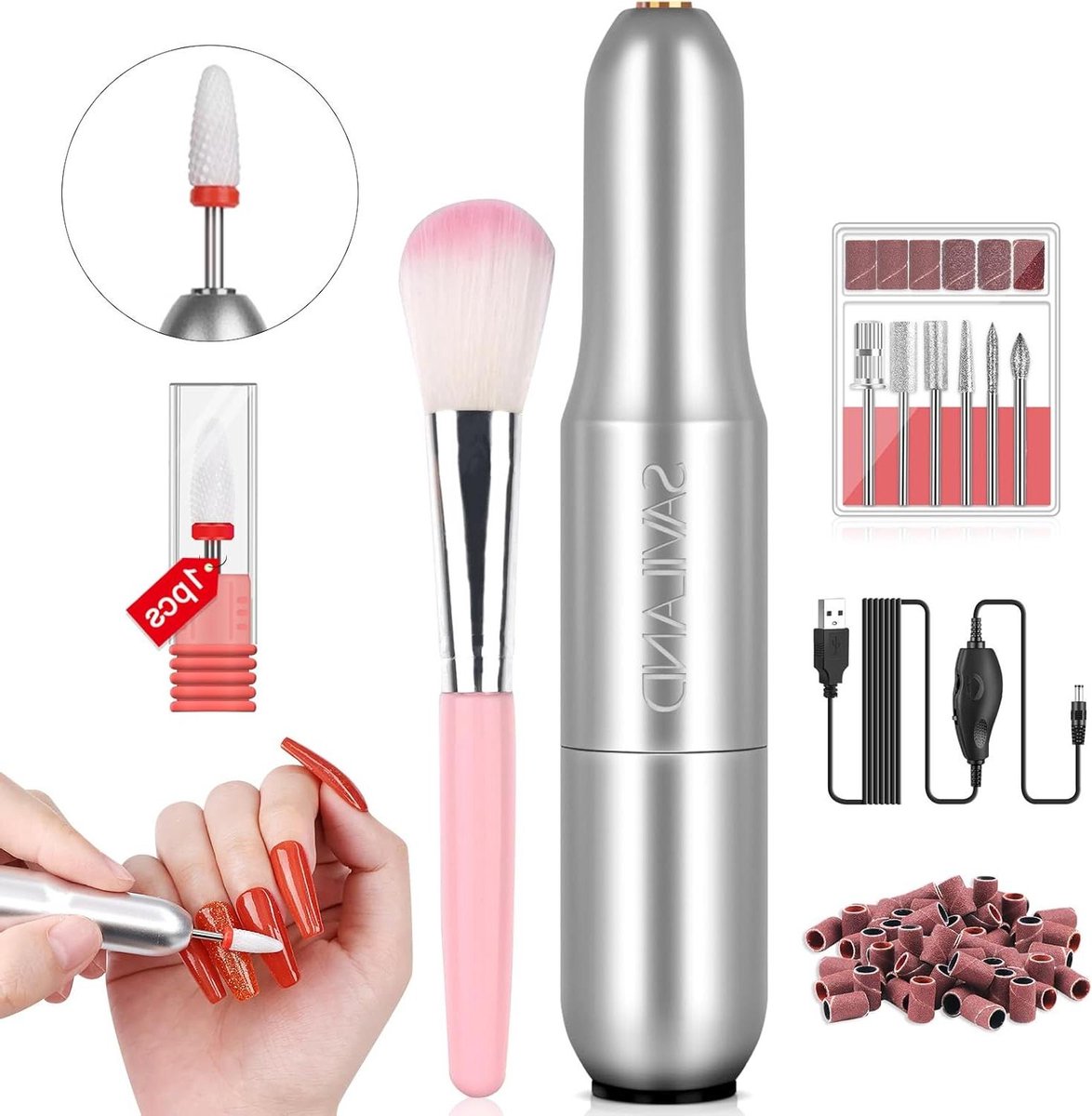 Goedkoopste Elektrische Nagelvijl Draagbare Nagelboormachine 20000rpm USB Nagelvijl 7 Nagelboren 51 Schuurbanden Zilverkleurig