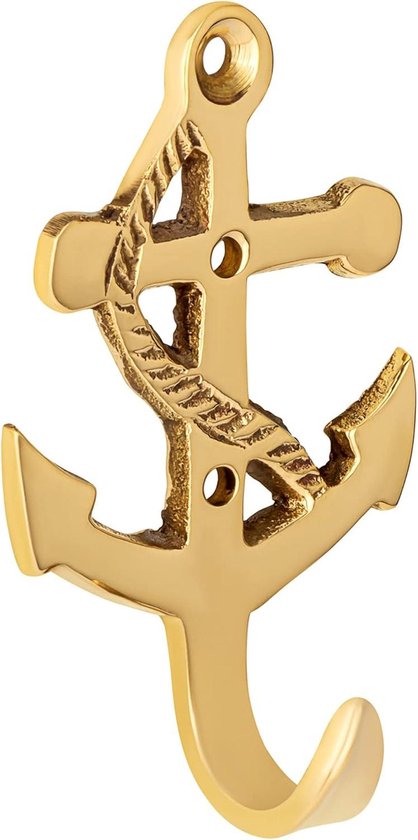 Porte-manteau suspendu Maritim crochet ancre 4x7cm laiton doré-crochets de porte-patère à vêtements-11599