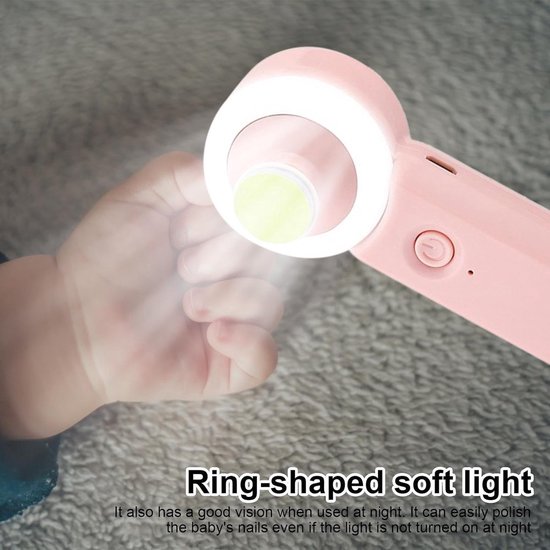 Elektrische Nagelvijl Met Lampje - Roze - Baby Nagelverzorging - Veilig en Zacht voor Baby's - Inclusief 6 Diverse Vijl koppen incl. Polijstkop - Waterbestendig