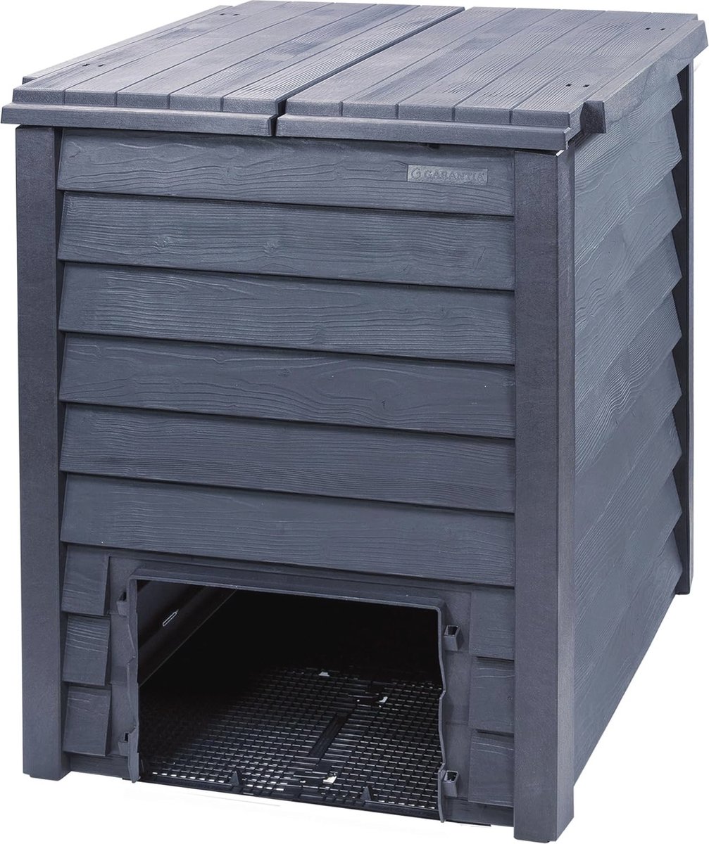 Grote compostbak met houtlook 600 liter - snel composteren en praktische uitlaatkleppen