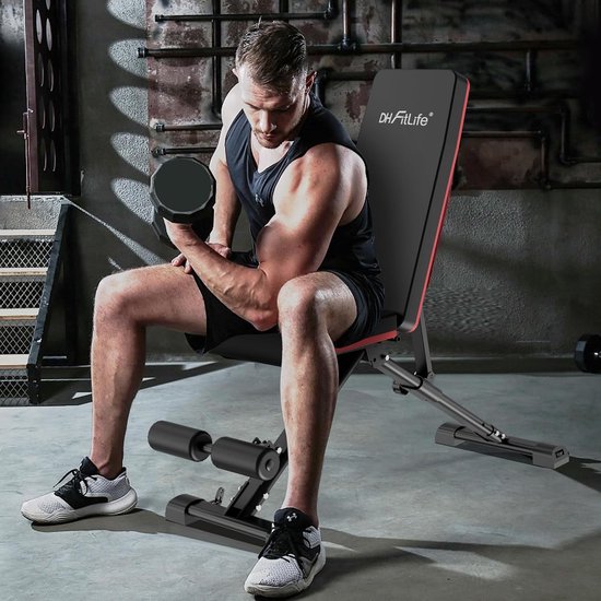 DH FitLife Banc de musculation pliable et réglable, banc incliné et banc plat pour développé couché, appareil d'entraînement du dos et des abdominaux, banc d'entraînement, banc de fitness, multifonctionnel pour le fitness et la musculation