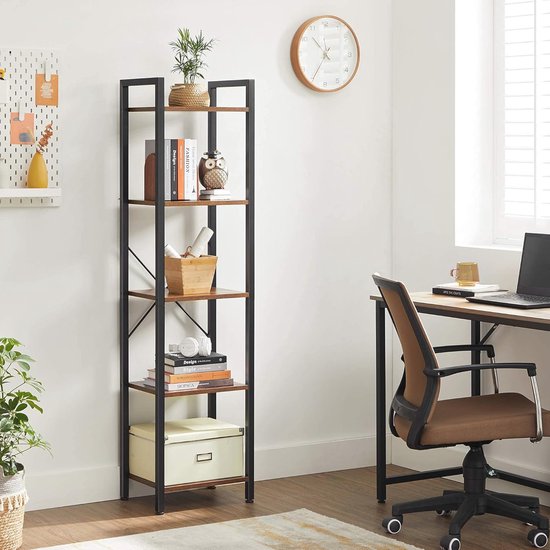 Boekenkast met 6 niveaus, collectie RANONG - Industriële stijl, eiken