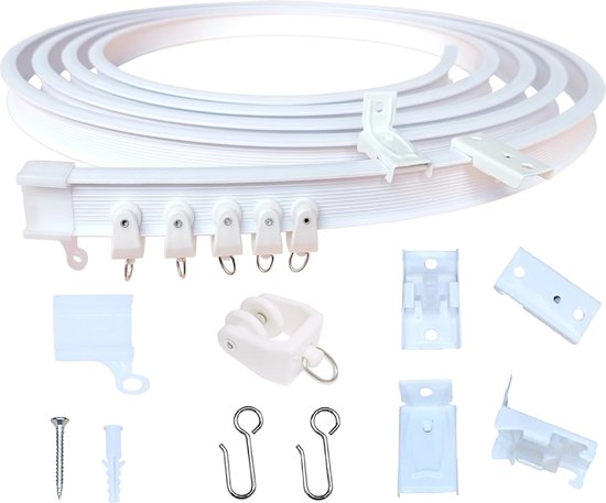 Gebogen plafond gordijnrail, buigzame houder voor gordijnrail, stapelbed, erker, ruimteverdeler, flexibel, recht (wit, 2 m
