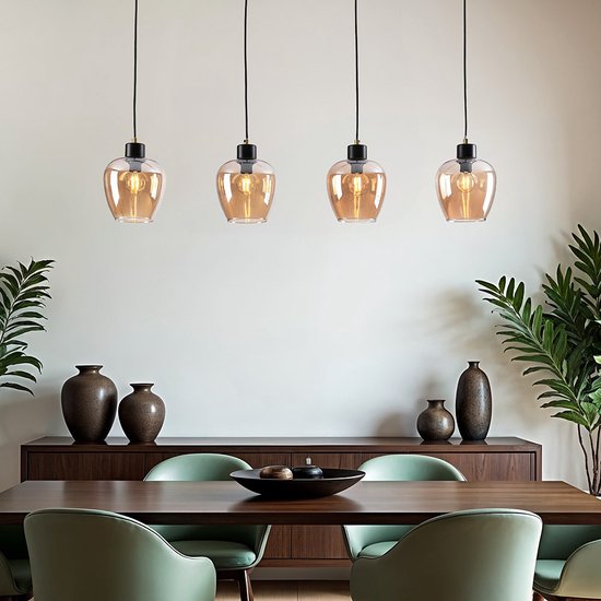 LumenXL - Eetkamer hanglamp Sanford - Amber glas - 4-lichts - E14