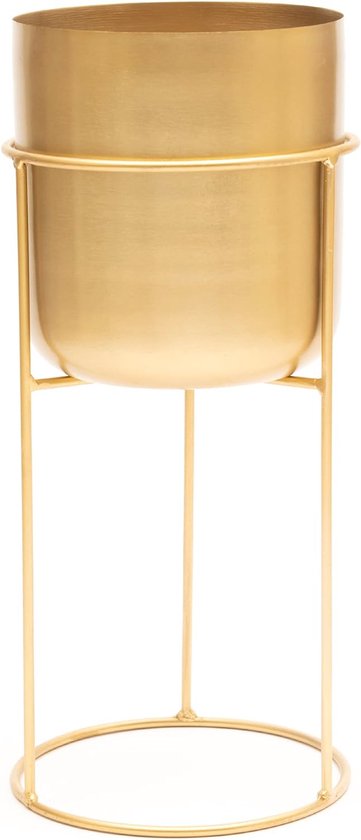 Luxe Plantenpot/bloempot Goud Van 30 X 30 Cm Op Een Zwarte Metalen Standaard Met Een Hoogte Van 87 Cm