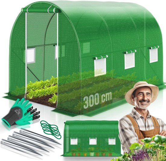 Tunnelkas voor de tuin, 4 seizoenen, 18 m², groen, 6 x 3 m