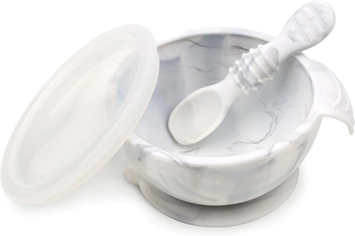 Goedkoopste Bumkins - Siliconen eerste baby eetset - Marmer