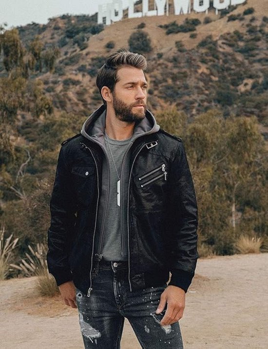 Veste en cuir pour hommes avec capuche amovible Veste pour hommes