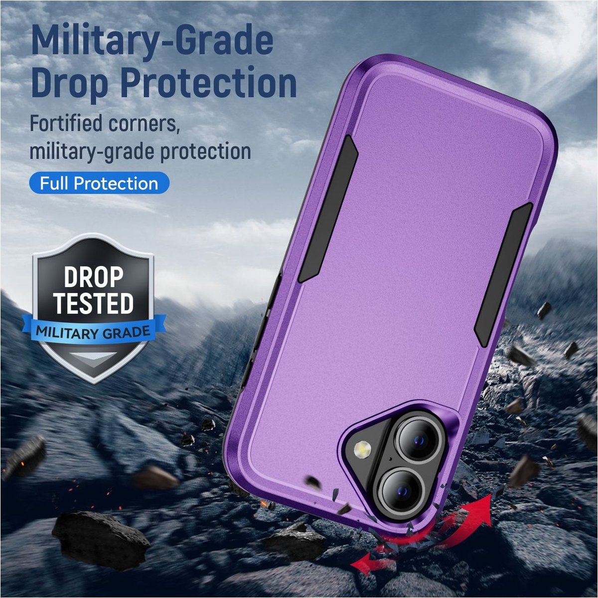 Mobigear Hoesje geschikt voor Apple iPhone 16 Telefoonhoesje Hardcase | Mobigear Heavy Armor Backcover Shockproof | Schokbestendig iPhone 16 Telefoonhoesje | Anti Shock Proof - Paars