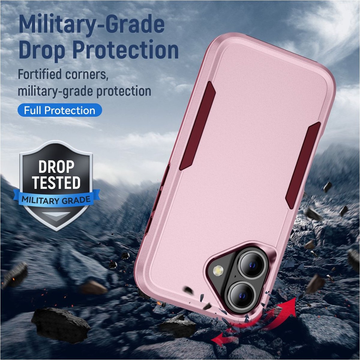 Mobigear Hoesje geschikt voor Apple iPhone 16 Telefoonhoesje Hardcase | Mobigear Heavy Armor Backcover Shockproof | Schokbestendig iPhone 16 Telefoonhoesje | Anti Shock Proof - Roze