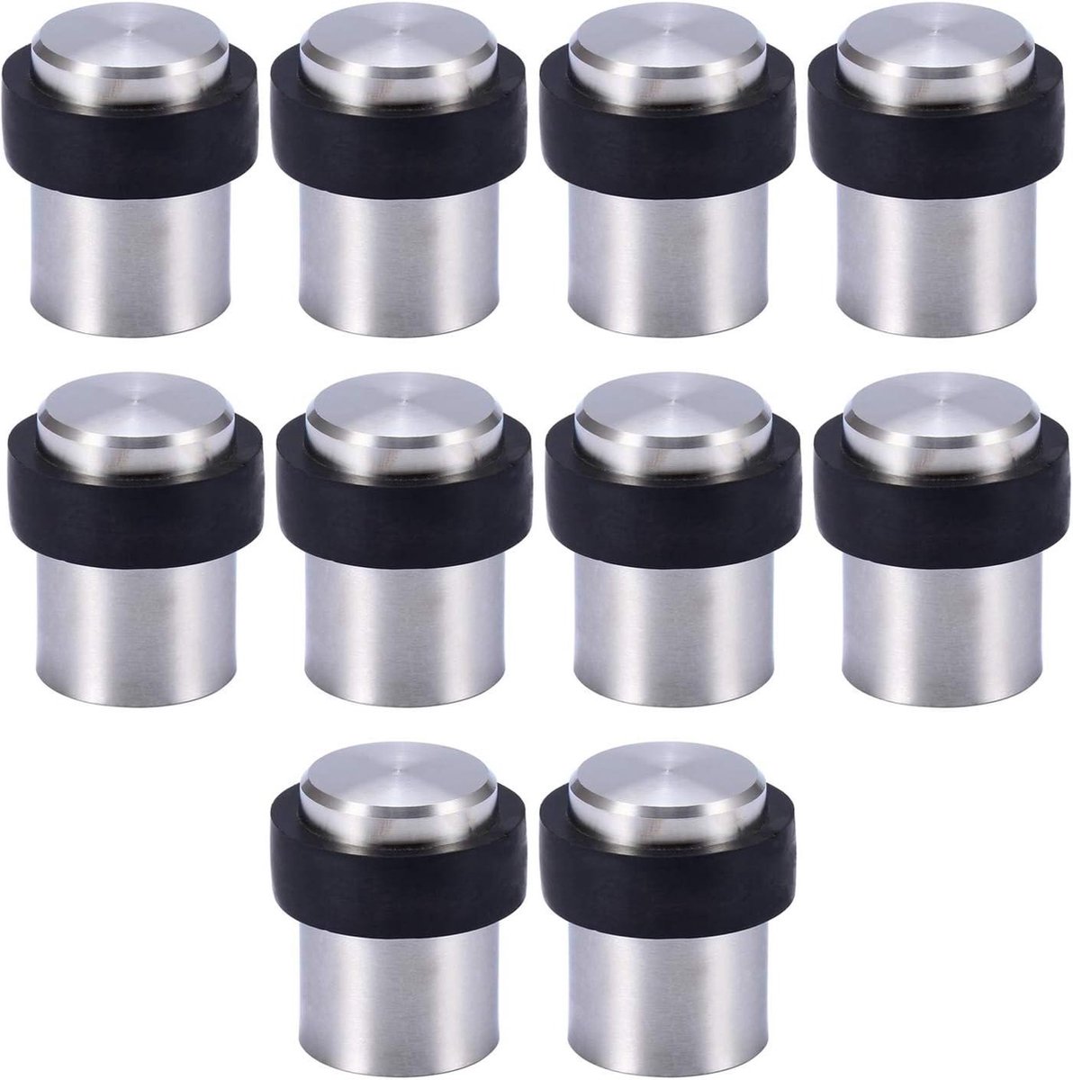 Deurstopper met Rubber Vloerbevestiging - Cilindervormig - Roestvrij Staal - 4.5cm - 10 Delig - Schroeven