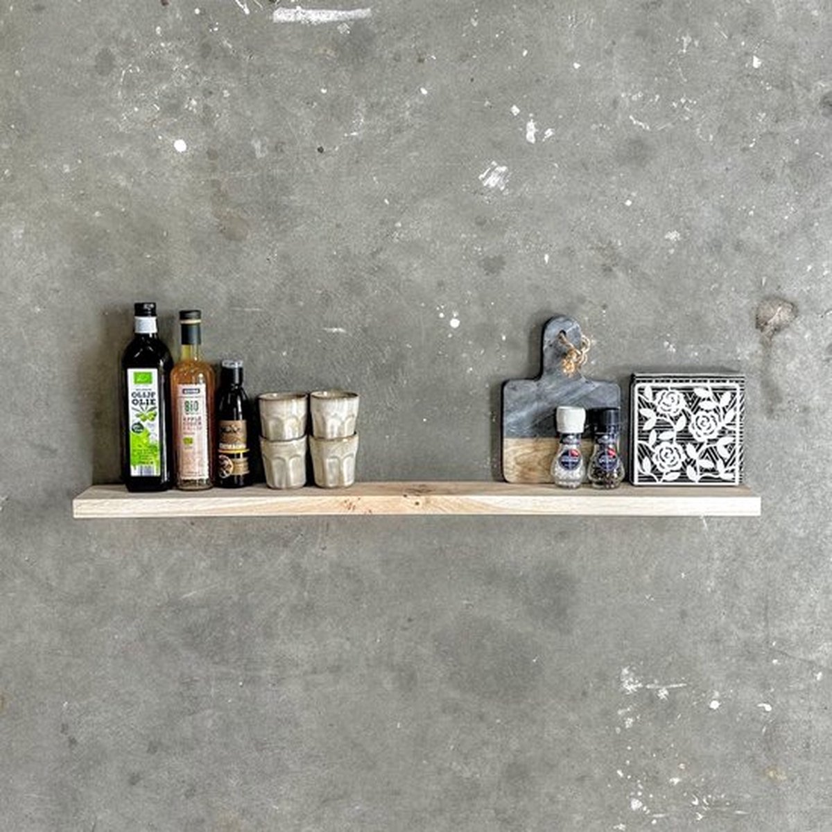 GoudmetHout Zwevende Wandplank Industrieel - 180 x 10 cm Muurplank - Licht Eiken Hout - Decoratie Wandrek & Boekenrek - Hangplank Keuken - Floating Wall Shelf met Blinde Montage