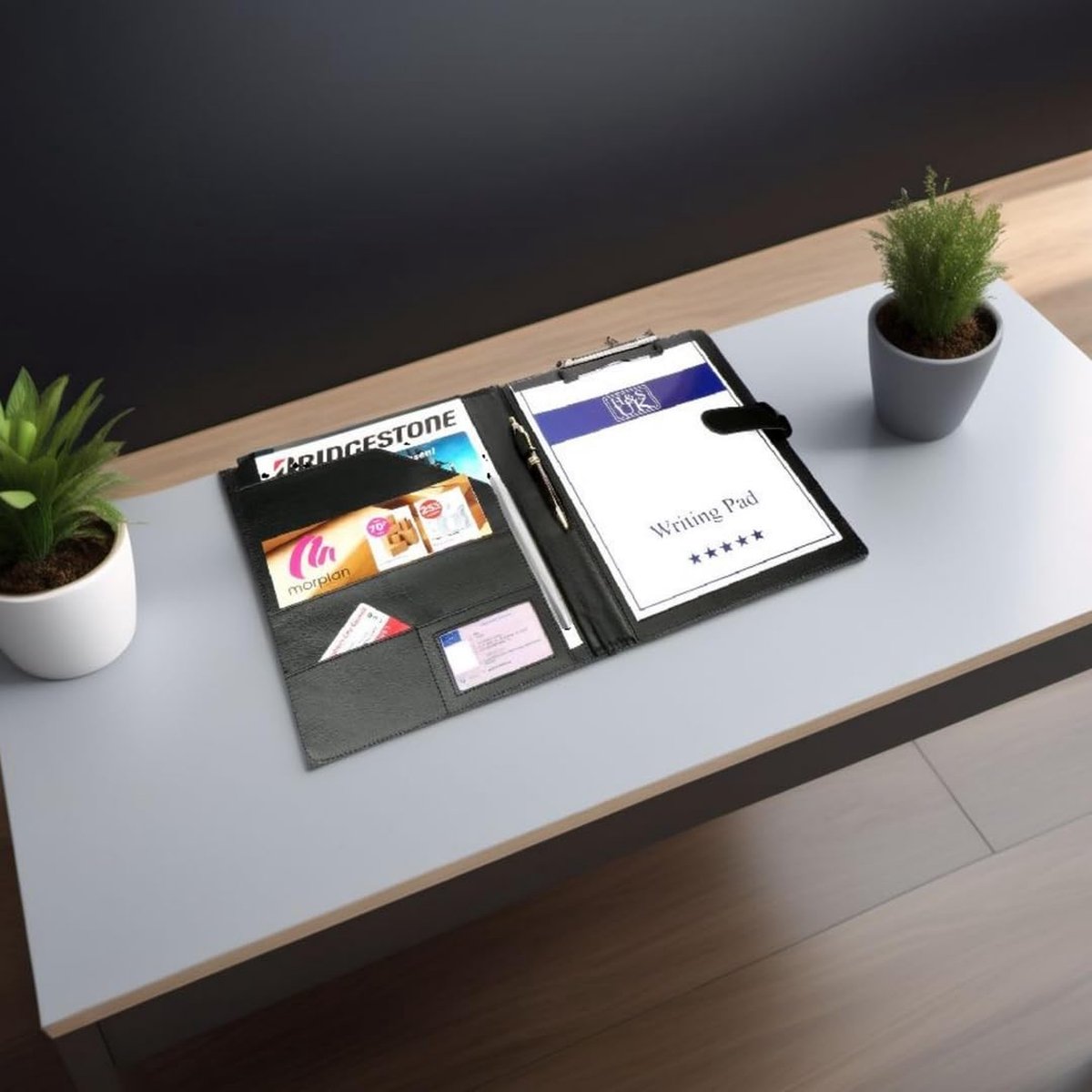 H&S A4 Portfolio – Zwart Kunstleer, 40 Plastic Vakken, Ringbandmechanisme, Conferentiemap, 32x25,5x3 Cm